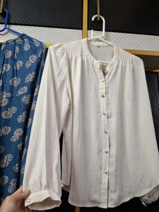 Boho Blue Floral Maxi Skirt &amp; White Blouse Set