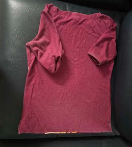 Imported Maroon Leaf Print Top Karen Scott S