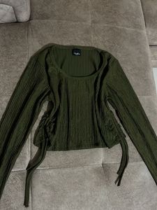 Olive Green Long Sleeve Crop Top