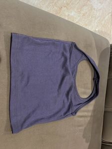 Purple Ribbed Halter Neck Crop Top