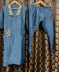 Blue Embroidered Kurta Set