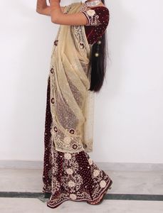 Lehenga Choli Dupatta Set - Maroon Velvet