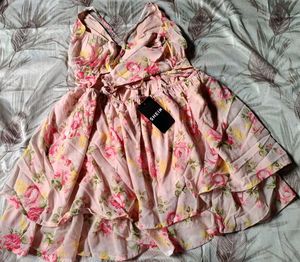 Pink Floral Ruffle Mini Dress