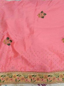 Beautiful Coral Pink Embroidered Saree