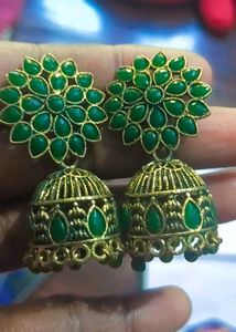2 Beautiful Green Jhumka Earrings