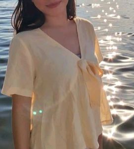 Cream Bow Tie V-Neck Top
