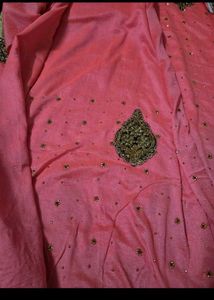 Elegant Pink &amp; Gold Embellished Saree