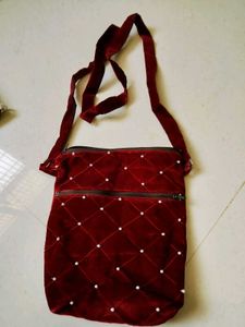 2 Maroon Velvet Clutch &amp; Sling Bag Set
