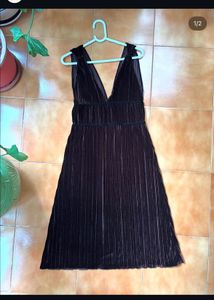 Suede V-Neck Pleated Midi Dress