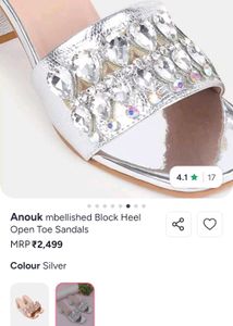 Shoux Embellished Silver Block Heels