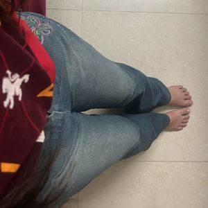 Embroidered Blue Denim Jeans