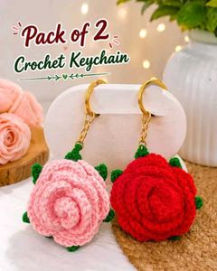 Pack of 2 Crochet Rose Keychains
