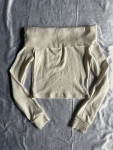 Cream Off-Shoulder Ribbed Top