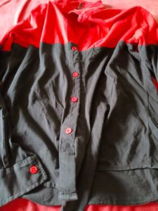 Red &amp; Black Color Block Shirt