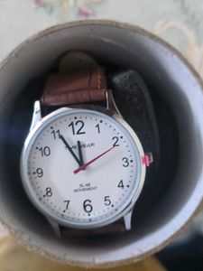 Classic Analog Watch with Brown Strap
