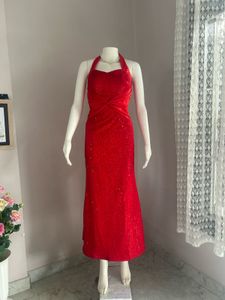 Stunning Red Sequined Halter Neck Dress