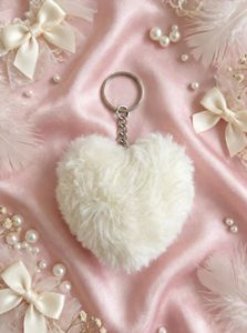 🤍☁️ FLUFFY WHITE PLUSH HEART KEYCHAIN