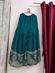 Teal Embroidered Kurta Set with Sharara