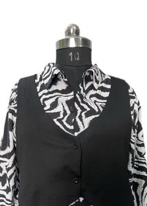 Bold Zebra Print Shirt Dress with attach Vest Over