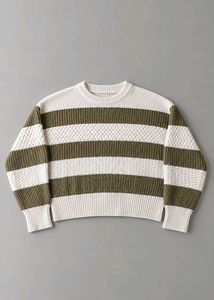 OLIVE GREEN &amp; CREAM TEXTURED STRIPED SWEATER