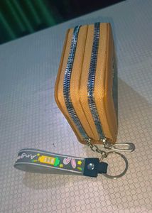 Stylish Double Zip Compact Wallet with Keychain