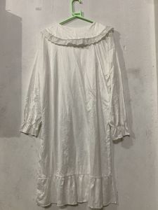 White Ruffle Collar night Dress