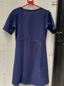 Navy Blue V-Neck A-Line Dress