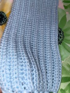 Baby Blue Knit Scarf with Tassels