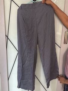 Stylish Grey Pinstripe Wide Leg Pants
