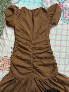 Brown Ruched Bodycon Dress