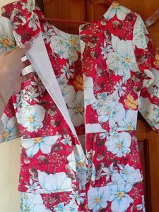 Red Floral Strechable Bodycon Dress