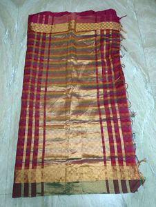 Striped Maroon Cotton Silk Saree