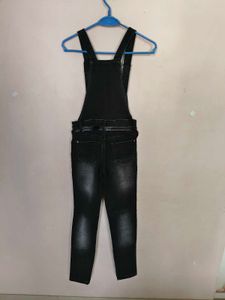 Black Denim Overalls with White T-Shirt
