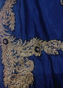 Elegant Navy Blue Dress with Gold Embroidery