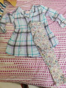 Girls' Plaid Dress & Floral Leggings Set