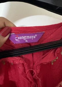 Crimson Red Straight Kurti with Delicate Golden Ne