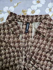 Chic Brown Monogram Print Crop Top