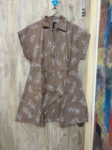 Stylish Brown Leaf Print Mini Dress