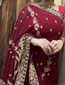 Elegant Embroidered Red Saree with blouse