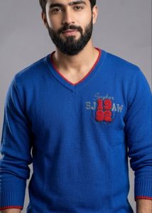 Spykar Blue V-Neck Sweater