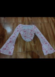 Chic Floral Bell Sleeve Crop Top
