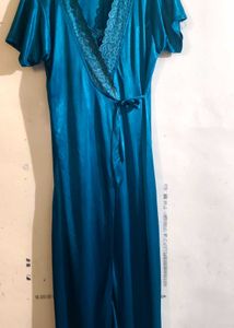 Vintage Teal Lace Trim Nightgown
