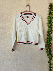 Cream Cable Knit V-Neck Sweater