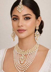 Elegant Pearl &amp; Stone Necklace Set