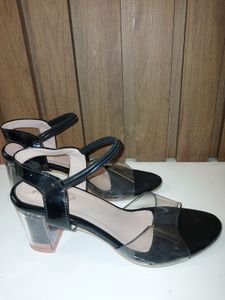 Chic Black Block Heels with Transparent Straps