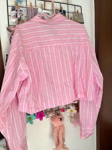 Pink Striped Cropped Shirt
