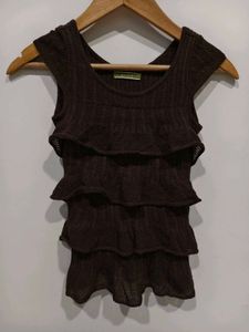 Brown Ruffled Knit Top