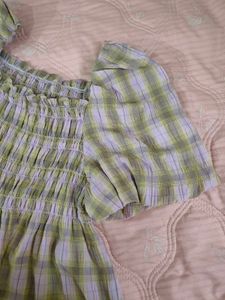 Cute Smocked Gingham Puff Sleeve Top