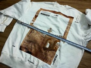 unisex Cream Graphic Print Crewneck Sweatshirt
