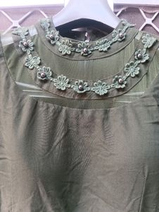 Full Length Gown With Beautiful Net Neck And Sleeves